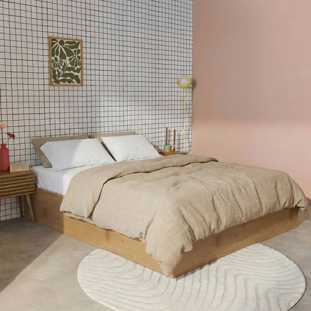 Letto contenitore con rete a doghe 140x190cm decorazione legno,