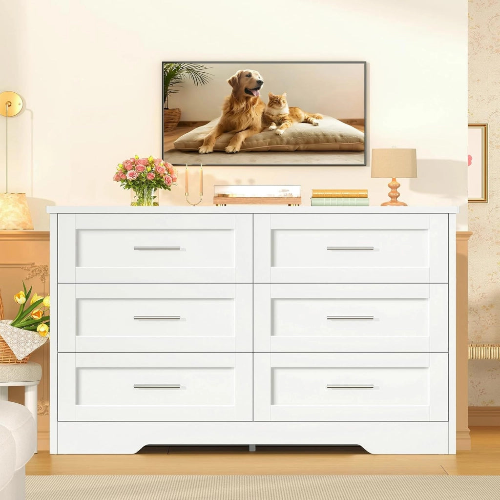 Cassettiera Camera da Letto, Settimino con 6 Cassetti - Comò Bianco Moderno e Salvaspazio, Ideale per Soggiorno e Ingresso, 107x35x75.5 cm