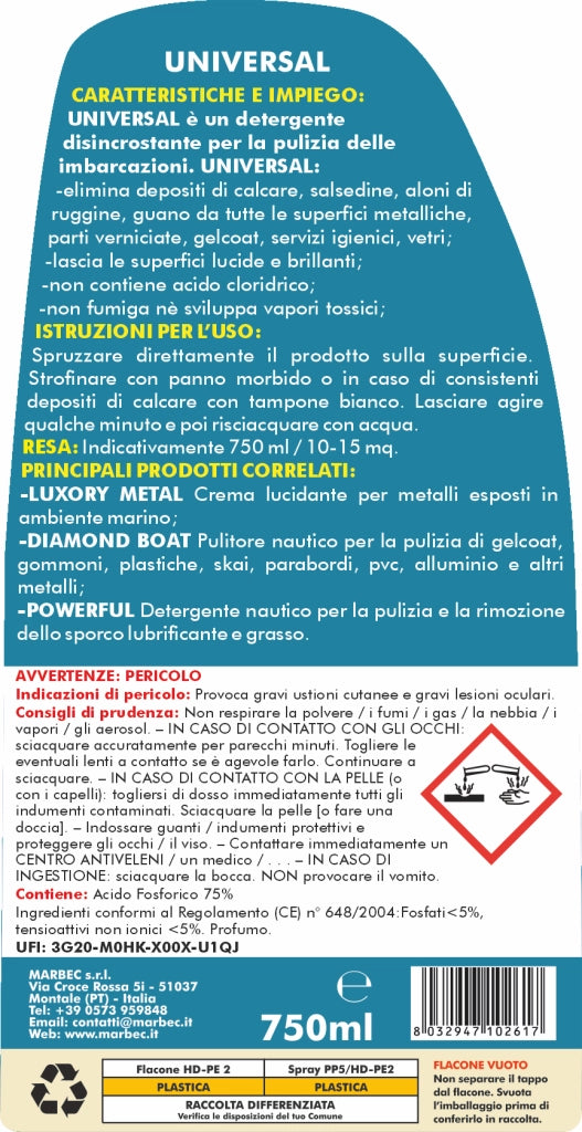 Detergente disincrostante nautico UNIVERSAL   750ML