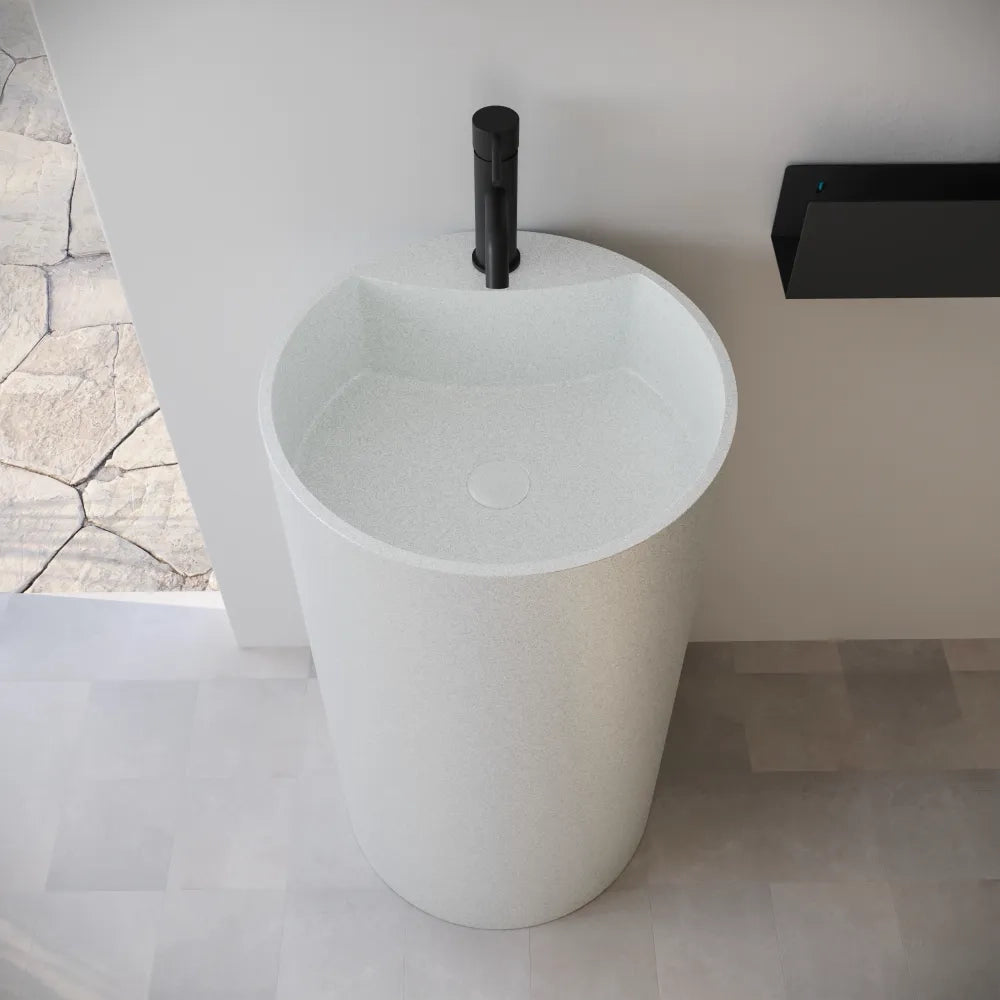 Lavabo freestanding tondo 45x83 cm in micrcocemento bianco | Coral