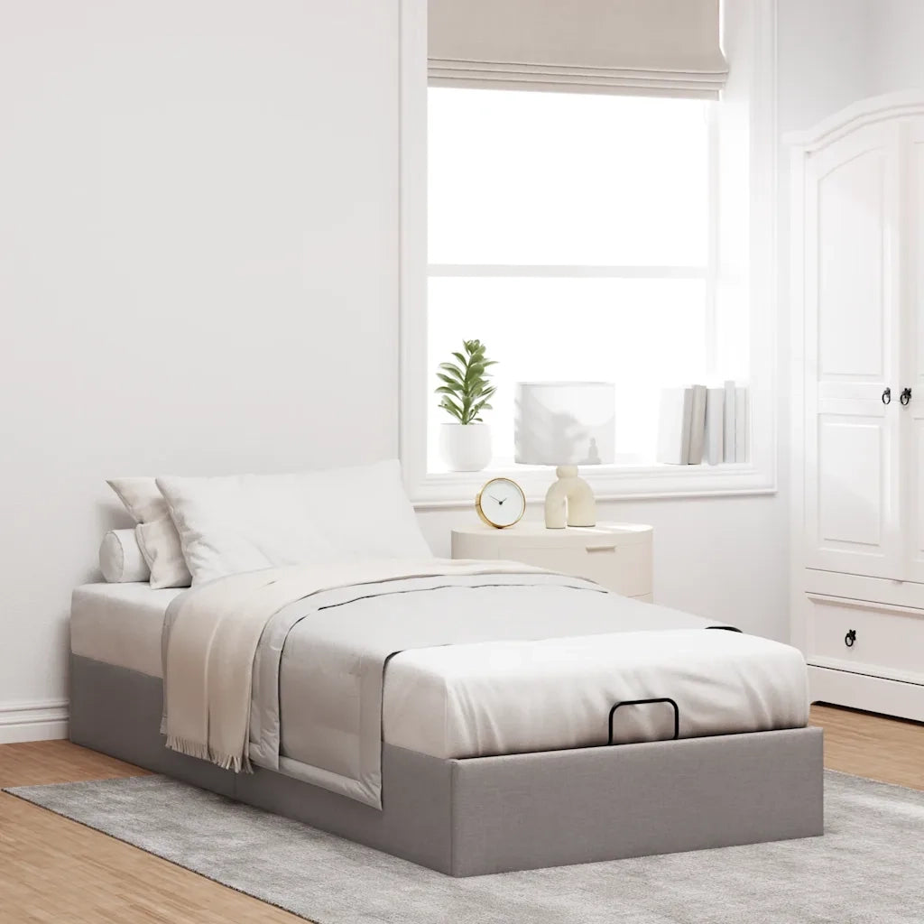 Struttura Letto Pouf senza Materasso-Giroletto con contenitore Tortora 90x200 cm Tessuto