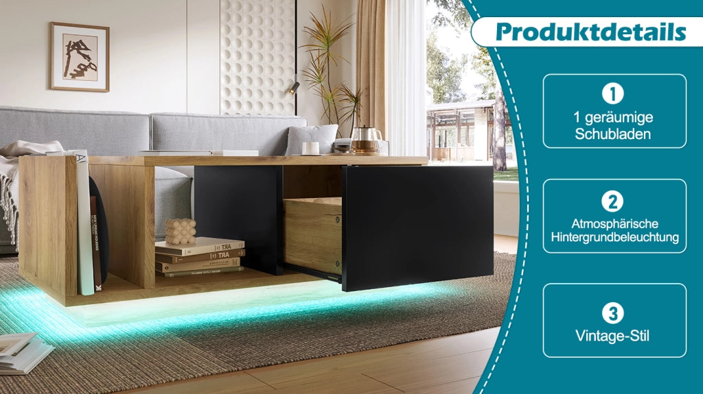 Mobile contenitore multifunzionale con LED in legno ingegnerizzato e metallo naturale 99,5x53x38 cm