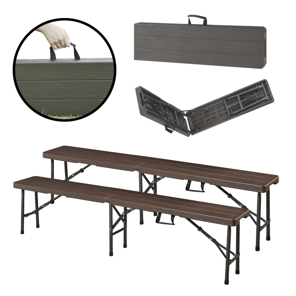 Set di 2 Panche Pieghevoli Lillestrøm 180x25x43 cm Marrone Effetto Legno [en.casa]