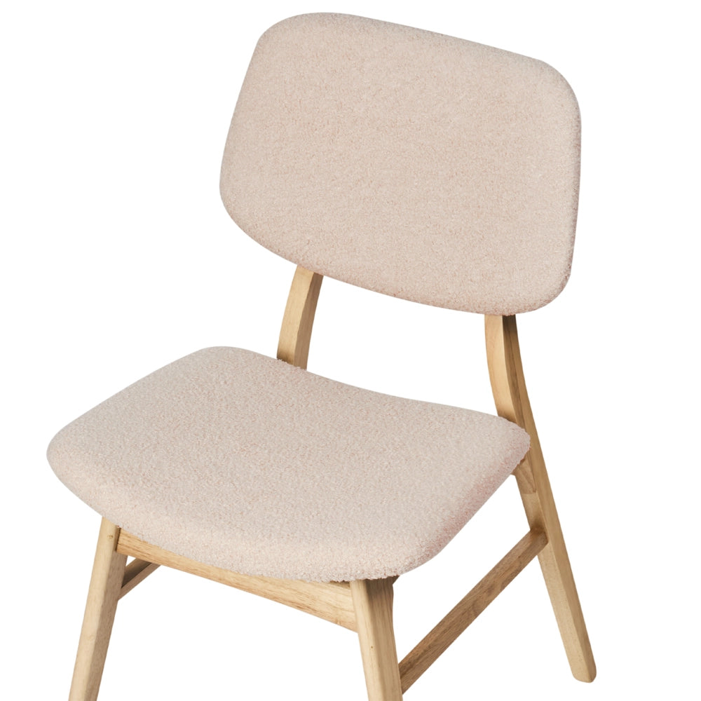 Set di 2 sedie da pranzo in tessuto beige e legno chiaro stile retrò senza braccioli