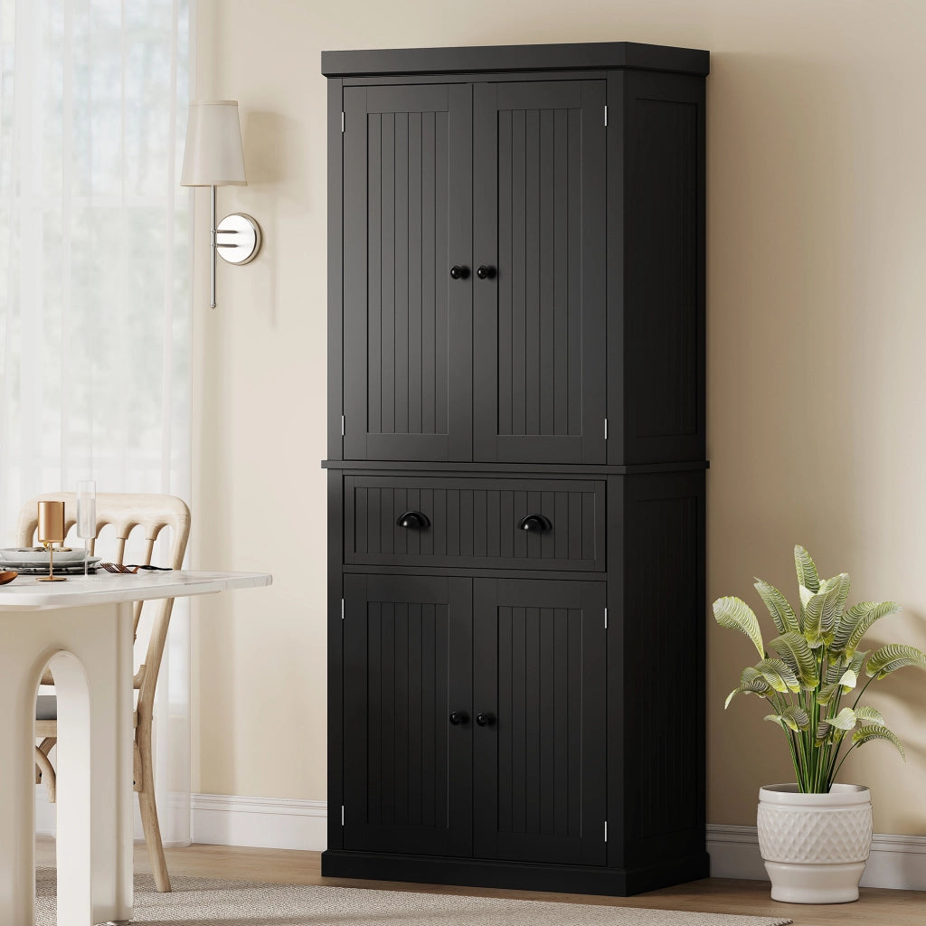 Credenza Cucina con 4 Porte e Cassetto ¨C Zephmum ¨C Nero 76.2x40.2x183 cm