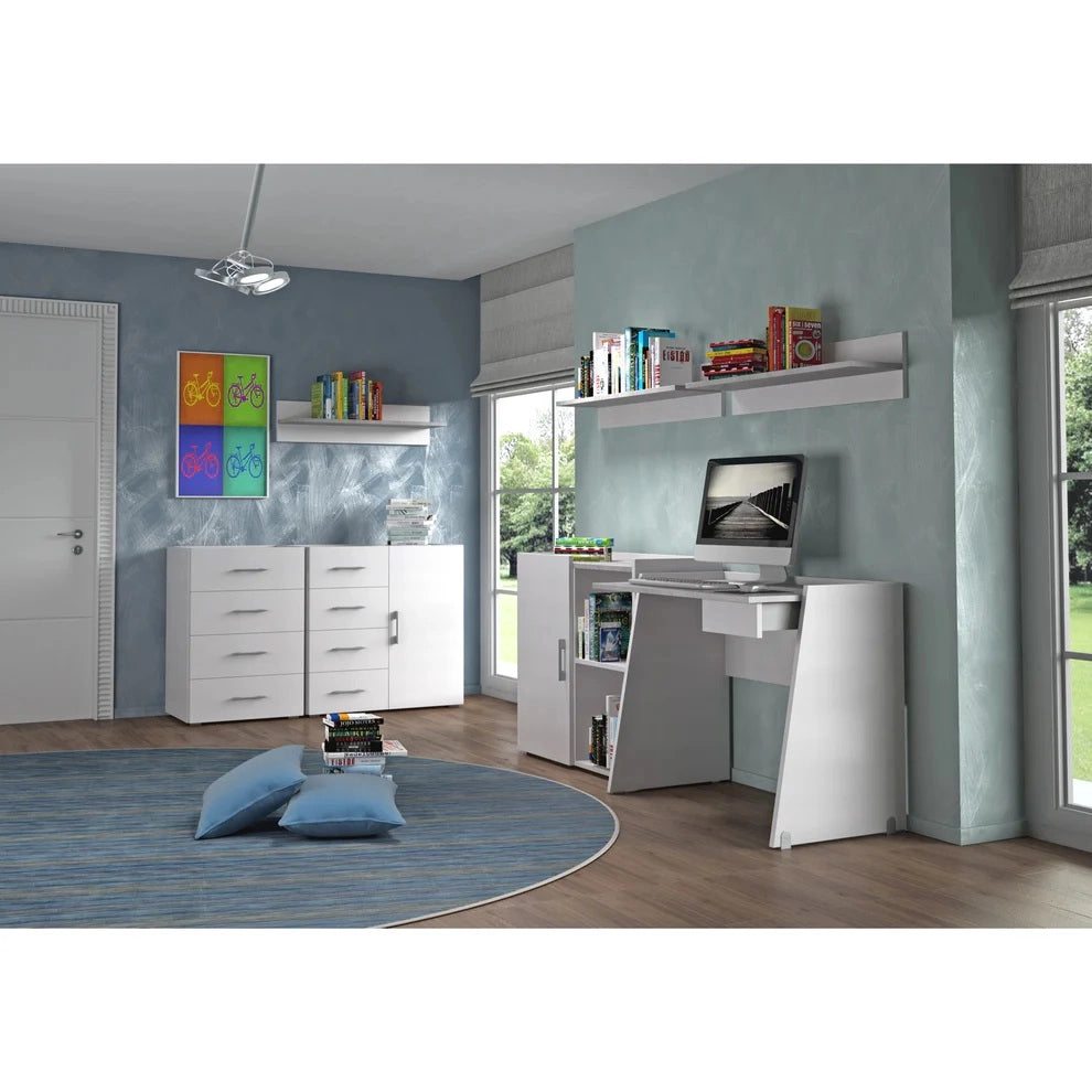 SCRIVANIA 90X60XH80CM 1 CASSETTO BIANCA/CEMENTO.