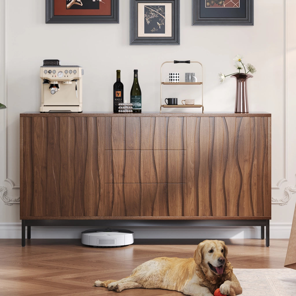 Credenza con 3 cassetti e 2 ripiani regolabili - per soggiorno - in MDF - 150×40×80 cm - marrone scuro