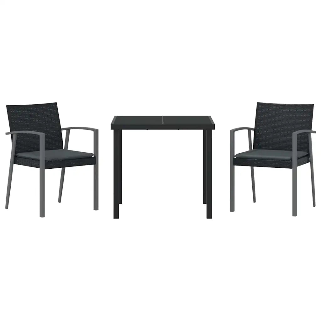 Set da Pranzo per Giardino 3 pcs Nero e Grigio Rattan in PE 3379065