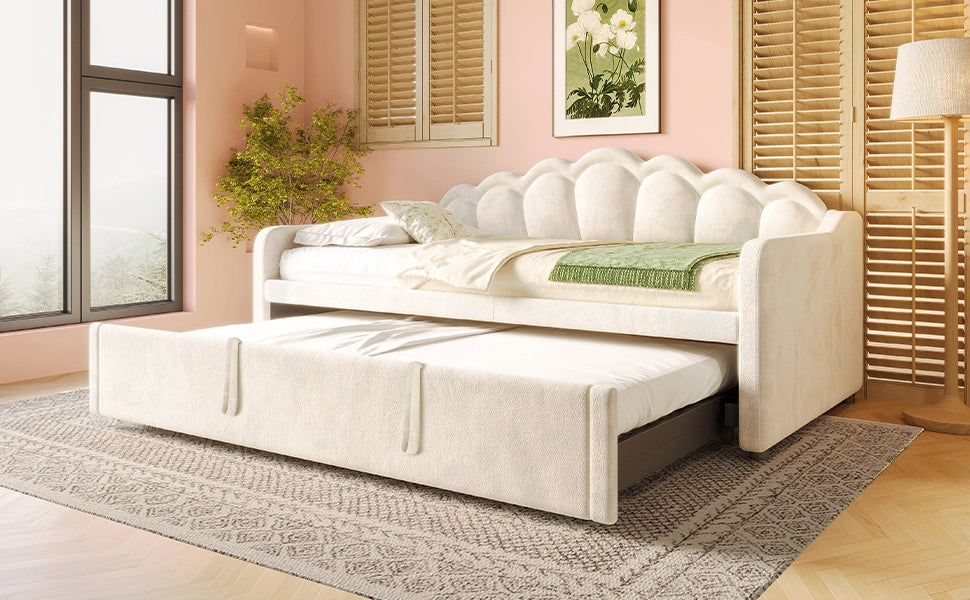 Letto estraibile divano 90 × 200 cm et 180 × 200 cm con LED regolabile, senza materasso, in velluto beige