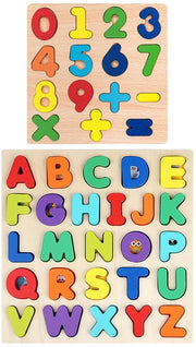 Puzzoli Educativi - Puzzoli con Lettere Maiuscole - Puzzoli Numerici - Puzzoli in Legno - Puzzoli Tridimensionali - Dimensioni 22,5 x 22,5 cm