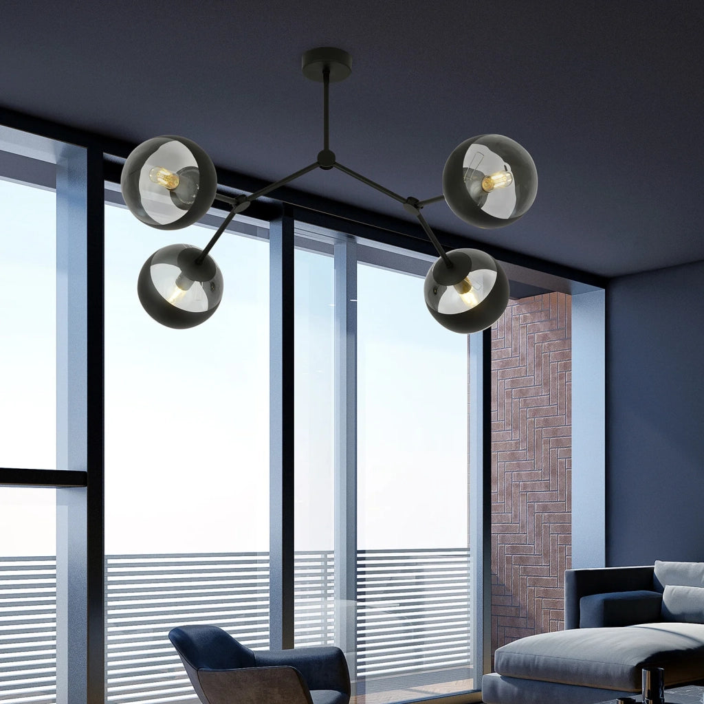 Plafoniera Minimal Iperione Acciaio Nero 4 Luci E14 Ip20