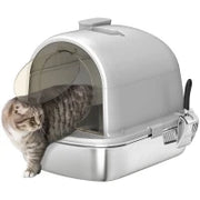 Lettiera per Gatti in Acciaio Inox con Coperchio Sacchetto Deodorante Paletta Facile da Pulire 52,4x41,3x39,9 cm Grigio