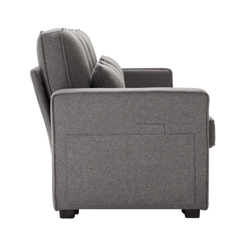 Divano 4 posti con console; 2 portabicchieri; USB e tasche laterali; grigio scuro