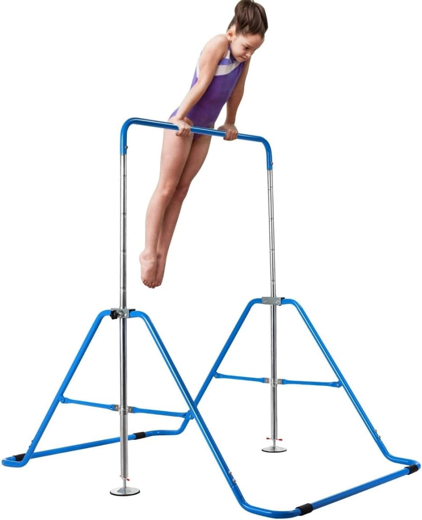 COSTWAY Sbarra Ginnastica Artistica Pieghevole con Struttura Triangolare e 4 Cuscinetti Antiscivolo, Altezza Regolabile in 4 Posizioni da 90 a 142 cm, Barra per Ginnastica per Bambini