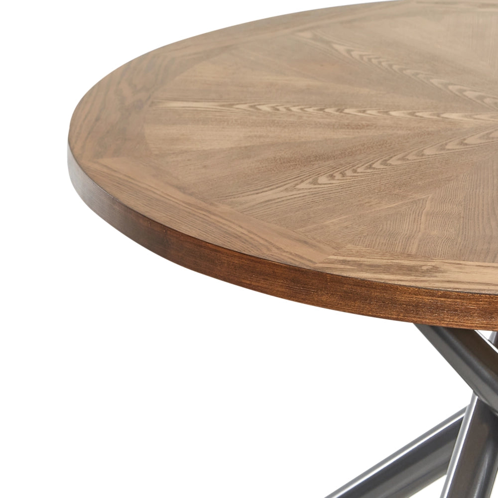 Tavolo da pranzo in legno di frassino marrone grigio MDF gambe in metallo incrociate ⌀ 120 cm rotondo 4-6 persone moderno