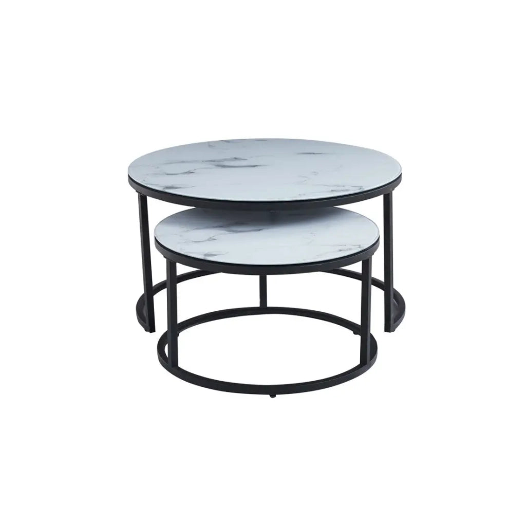 Tavolino basso nidificato MANHATTAN – Effetto marmo bianco e metallo – Chic e moderno