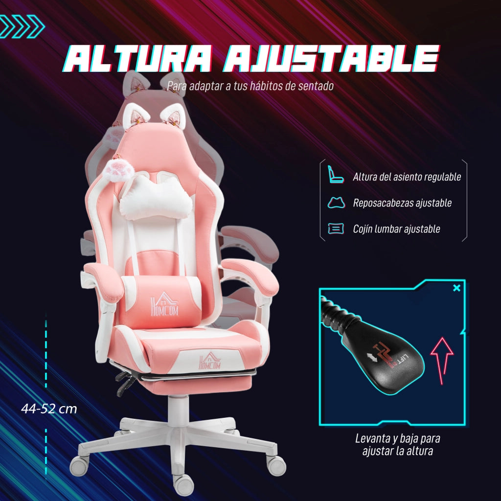 Sedia Gaming Reclinabile con Poggiapiedi Regolabile ¨C Zephmum ¨C Rosa