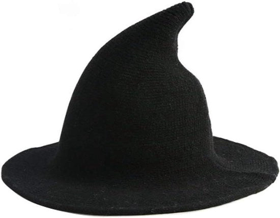 Cappello Opvougbile con Bordo Largo Tricotato per Donne - Costume Halloween Natale Festa - Nero