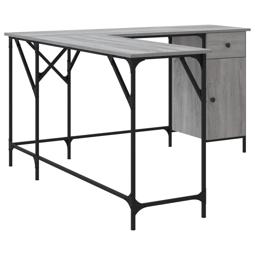 Scrivania Sonoma postazione computer mobile per computer scrivania da studio 141 x 141 x 75 cm legno ingegnerizzato grigio 02_0023961