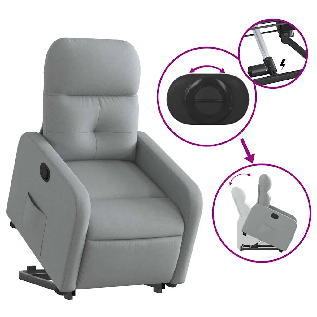 Poltrona | Sedia Relax Alzapersona Reclinabile Grigio Chiaro in Tessuto