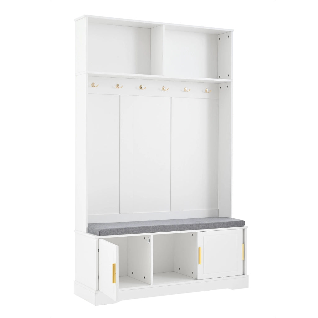 Appendiabiti da ingresso con panca portascarpe, 6 ganci, bianco, 120¡Á40¡Á191 cm