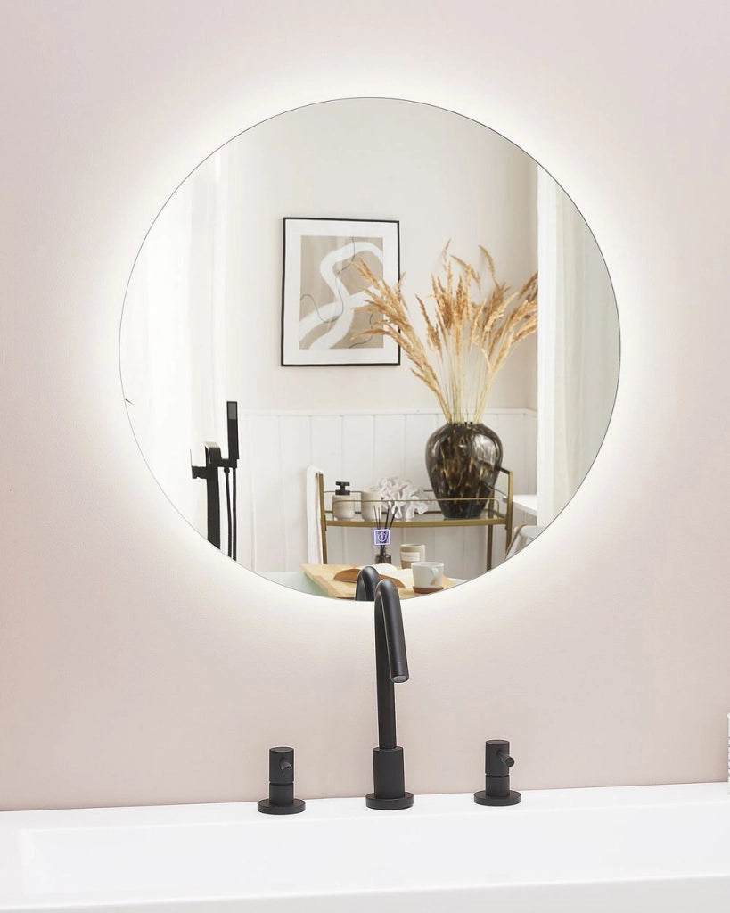 Specchio da Parete Rotondo Argento 60 cm Luci LED Sistema Antiappannamento Accessori Bagno