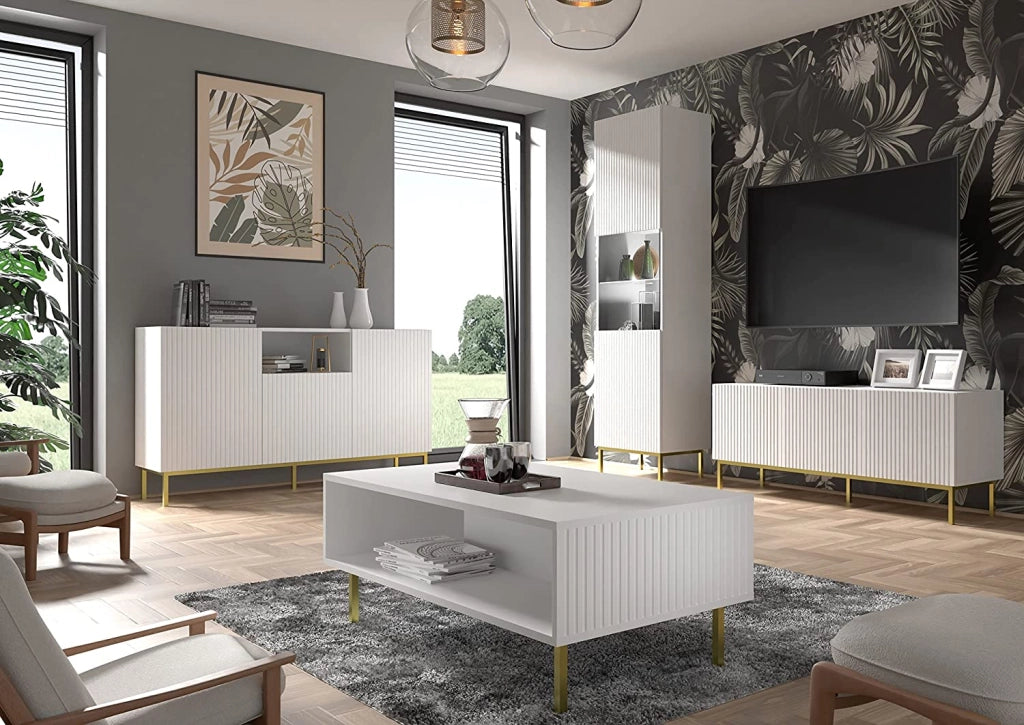 MOBILE CASSETTIERA SOGGIORNO S. RAVENNA cm149x41x86h BIANCO OPACO PIEDINI DORATI