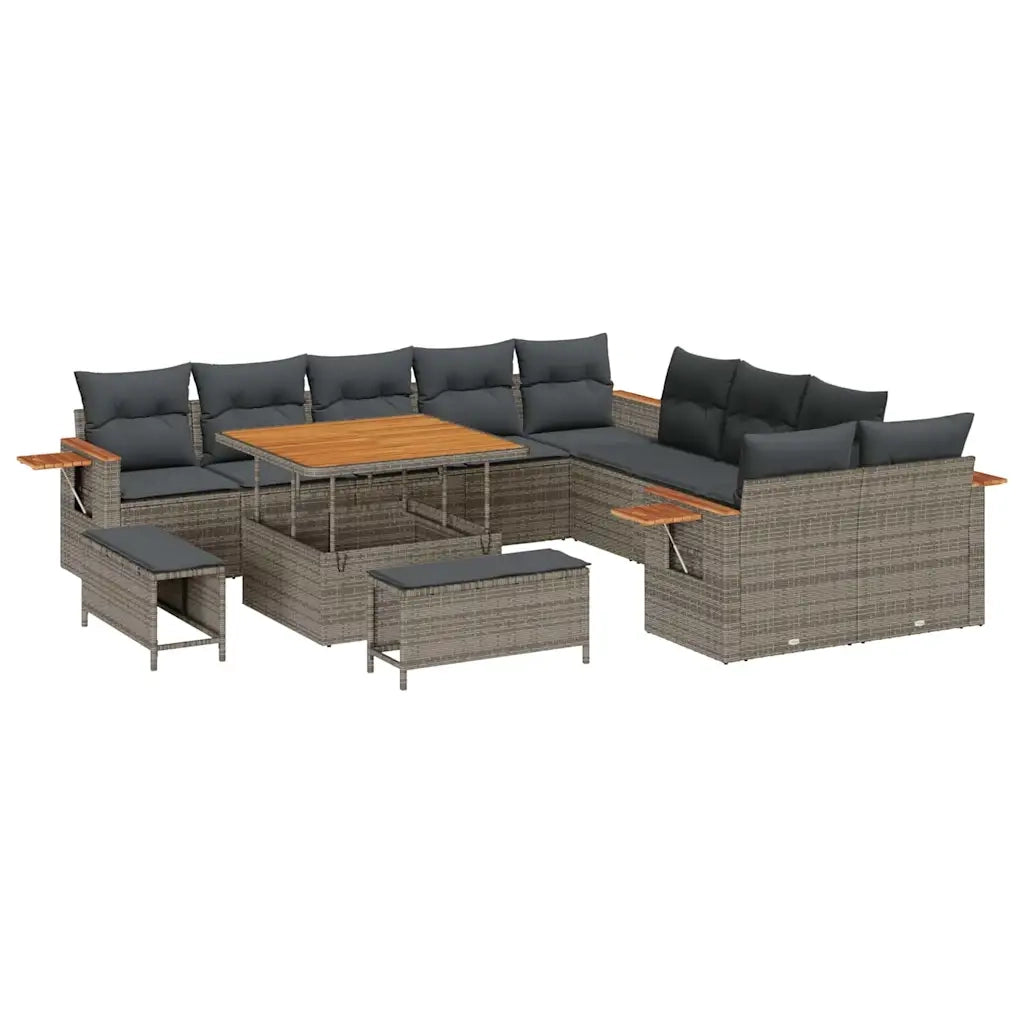 Set Divano da Giardino con cuscino 17 pcs Grigio polyrattan
