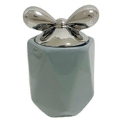 1 Pezzo Barattolo da Cucina in Porcellana con Fiocco Grigio e Argento 1100 ml