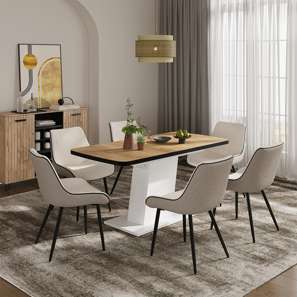 Vicco Tavolo da pranzo Estensibile Nero/Rovere Goldkraft/Bianco 120/160 x 80 cm