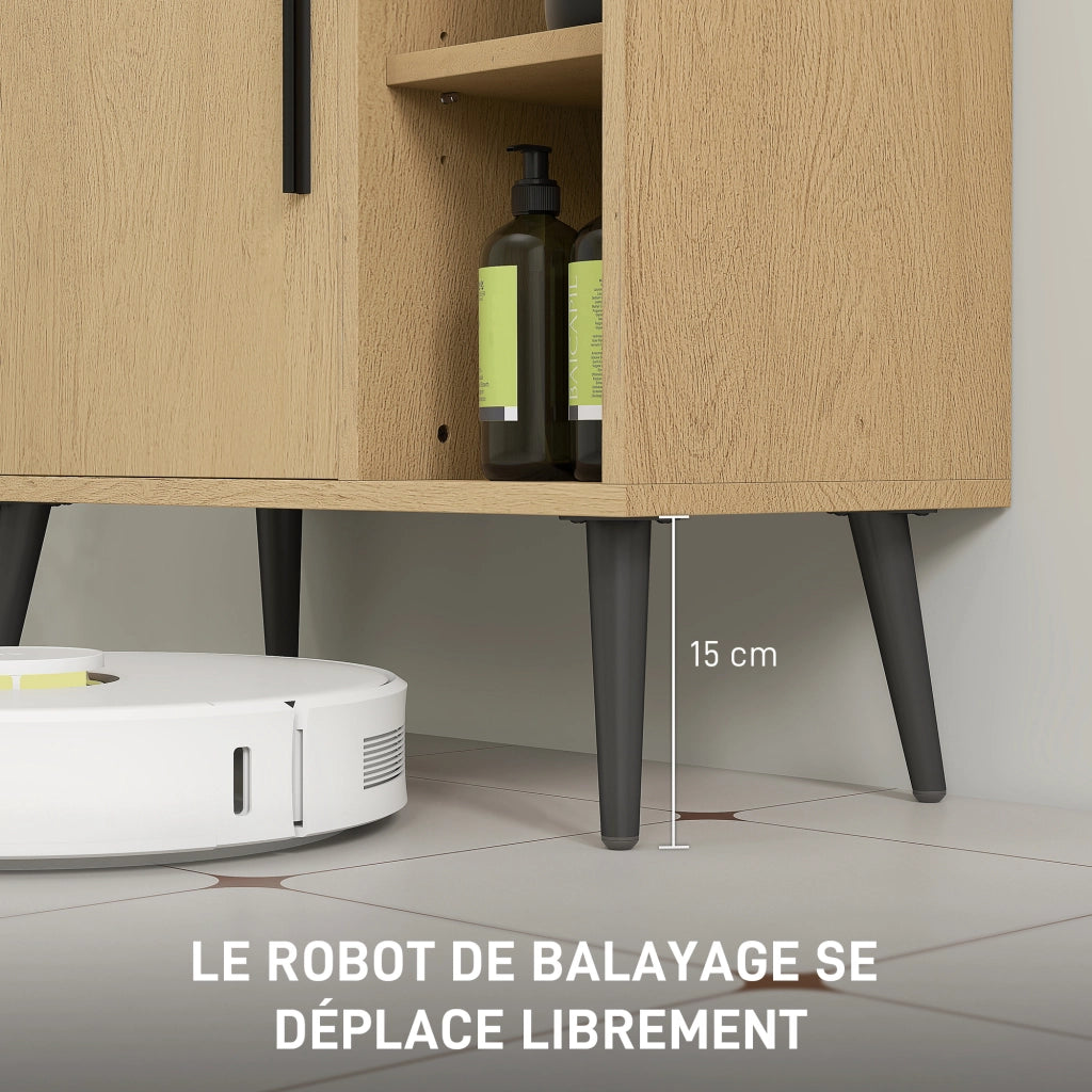 Mobile Sottolavabo Bagno con Anta a Chiusura Progressiva e Ripiano Regolabile ¨C zephmum ¨C Rovere 60x30x59.5
