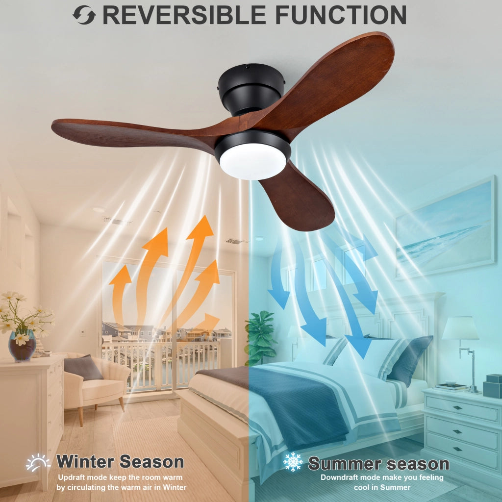 VENTILATORE DA SOFFITTO 91 cm con LED, telecomando, 3 pale in legno massello nero/nocciola