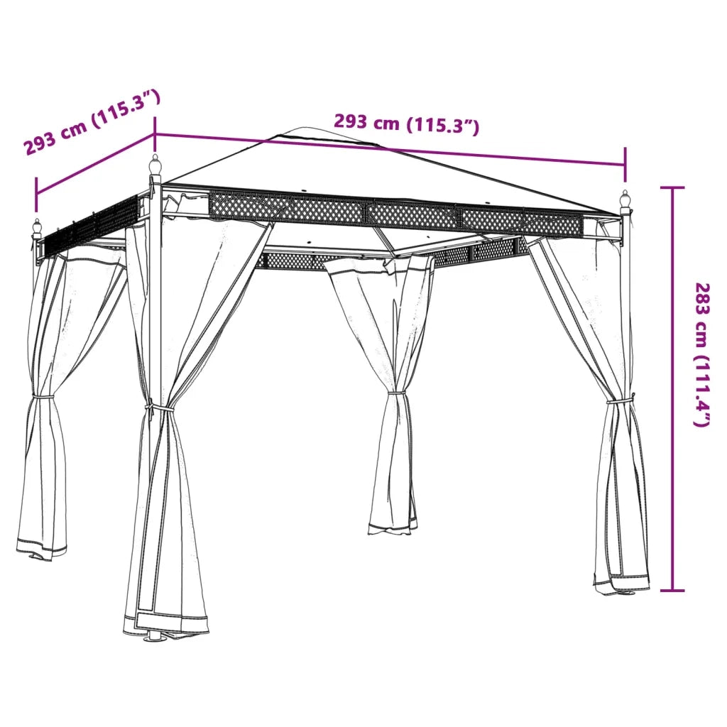 Gazebo con Pareti in Rete Crema 2,93x2,93 m in Acciaio 368434