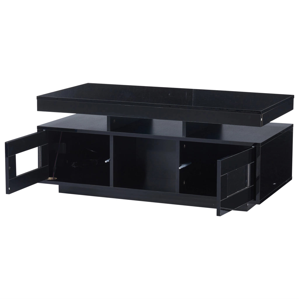 Tavolino da Salotto 2 Ante 2 Nicchie LED con Presa e USB per Soggiorno e Ufficio 100 × 50 × 43 cm
