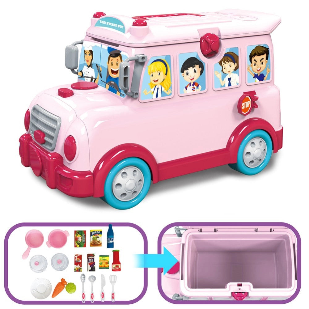 Trade Shop - Cavalcabile Trolley Schoolbus Cucina Giocattolo Bambini 3in1 Luci Suoni Accessori -
