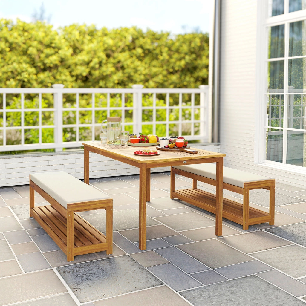 Set Giardino ¨C zephmum ¨C Teak, Tavolo e 2 Panche, 150x85x75 cm