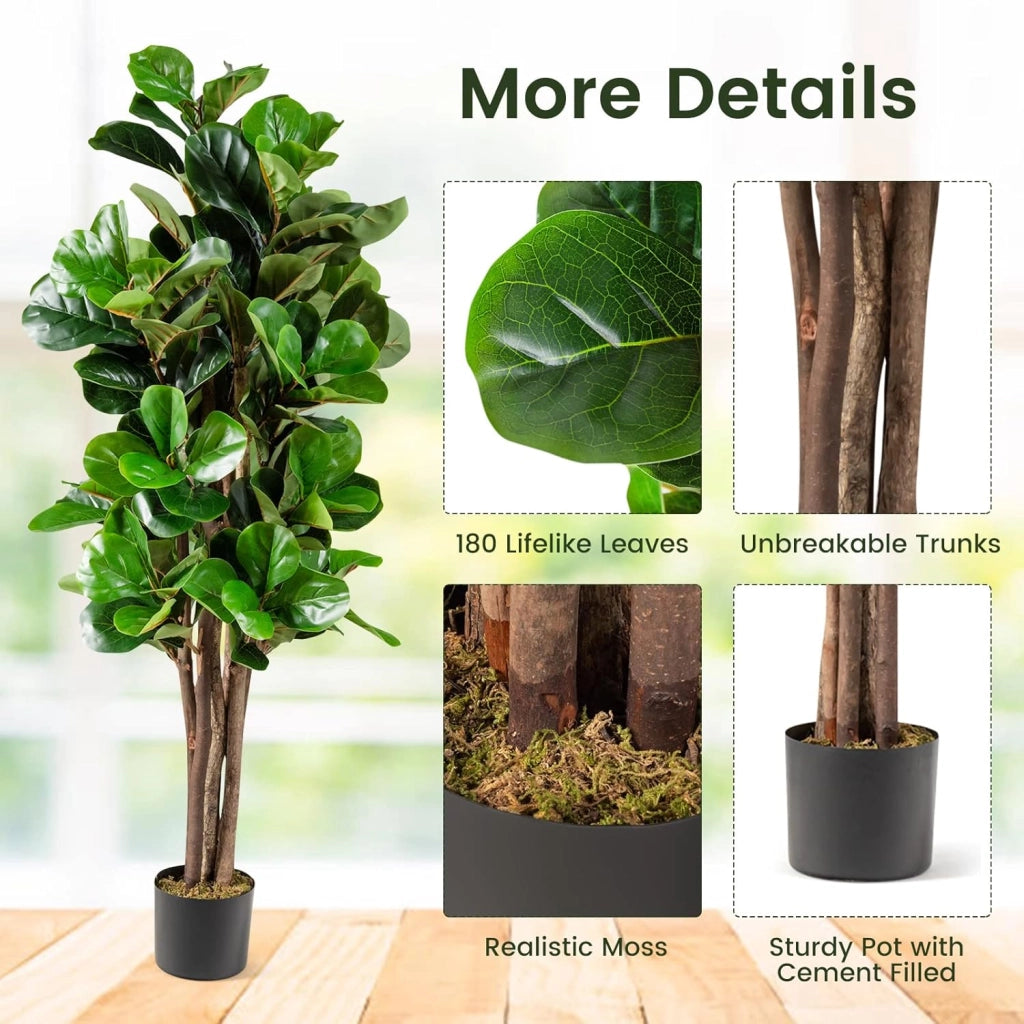 Albero artificiale da 150 cm, pianta finta con 180 foglie realistiche, vaso di cemento e muschio realistico, pianta falsa in vaso per la casa, ufficio, decorazione del giardino