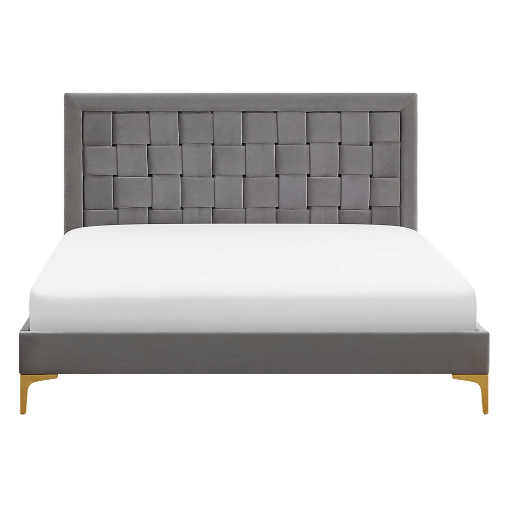 Letto Imbottito Matrimoniale 140 x 200 cm Testiera Grigio Velluto Gambe Dorate