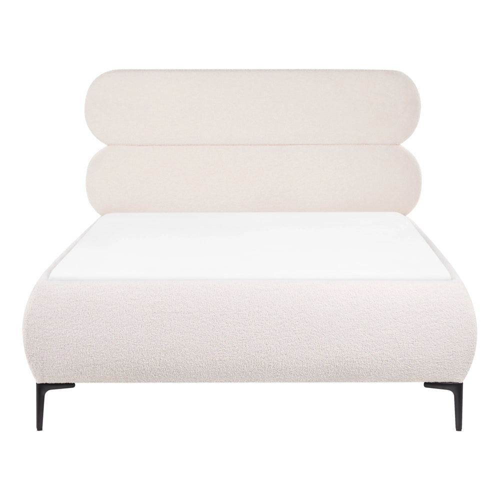 Letto matrimoniale con rete testiera in bouclè bianco sporco gambe in metallo camera da letto 120 x 200 cm classica minimalista