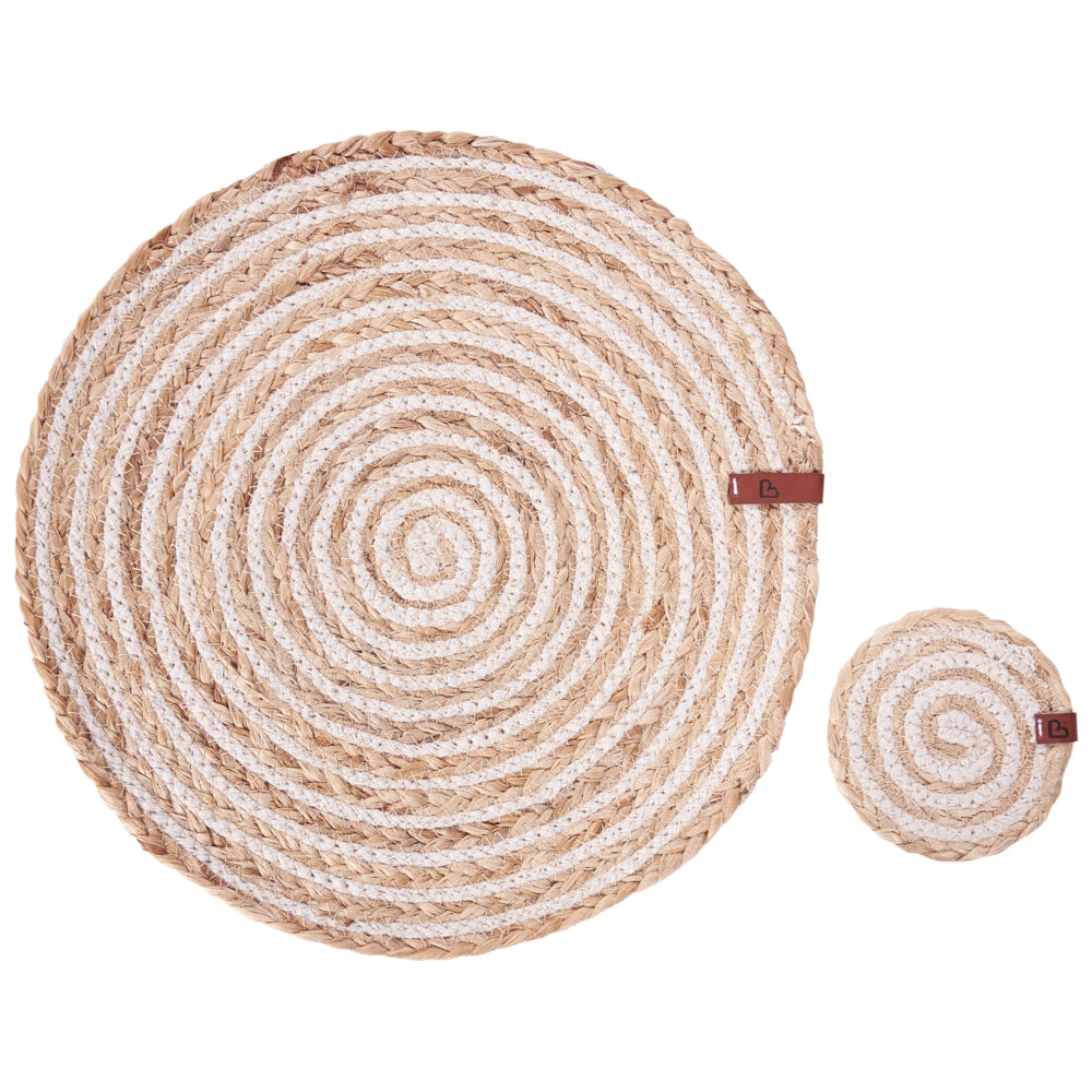 Set di 12 tovagliette e sottobicchieri rotondi in iuta naturale fatti a mano da 35/10 cm stile boho naturale