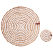 Set di 12 tovagliette e sottobicchieri rotondi in iuta naturale fatti a mano da 35/10 cm stile boho naturale