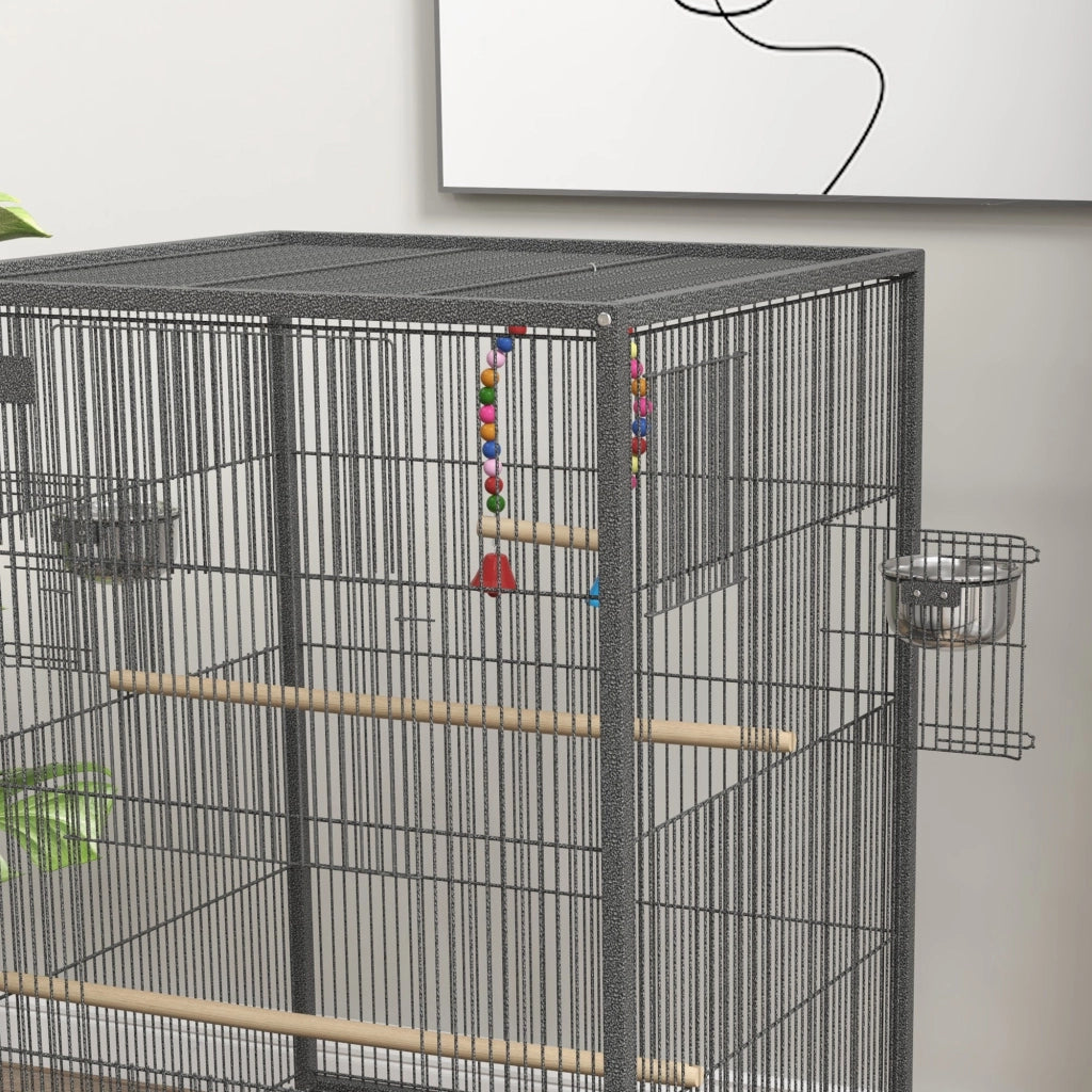 Voliera Gabbia per Uccelli 48x46x74 cm in Acciaio con Ruote Grigio