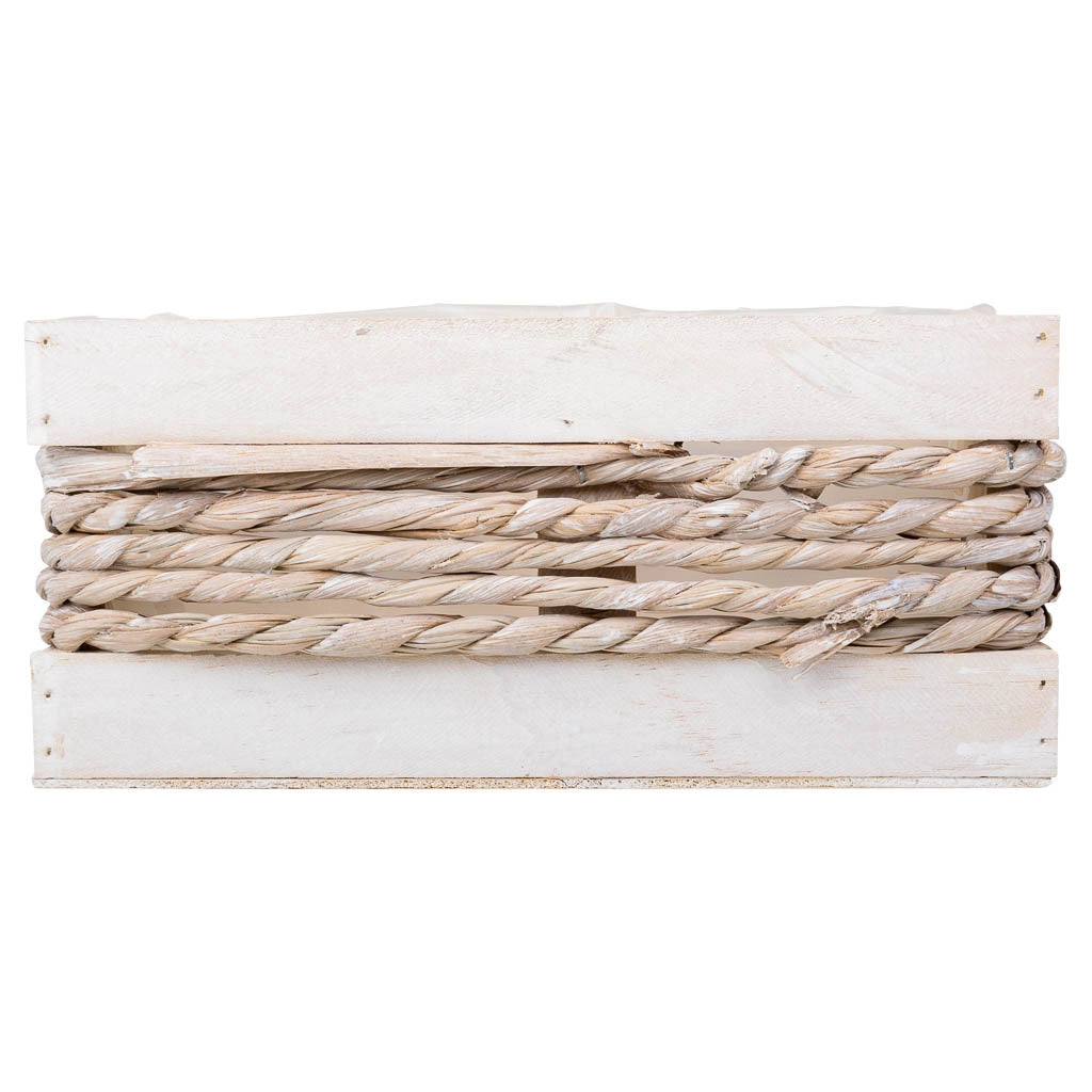 Cesto in legno e corda bianco 25x15x11/20h