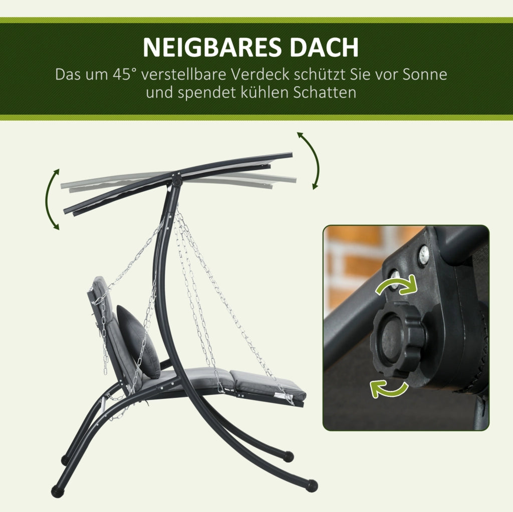 Dondolo da giardino grigio scuro con tettuccio regolabile e cuscini