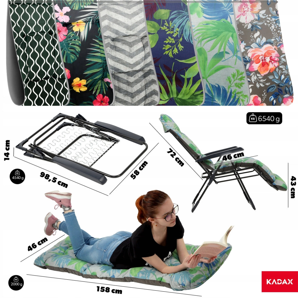 Sedia da spiaggia/giardino KADAX con cuscino e poggiapiedi, regolabile, portata massima 110 kg