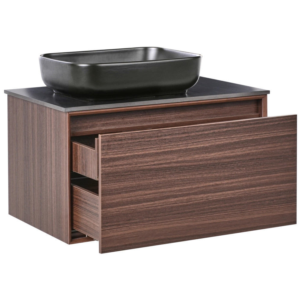 Mobile da bagno sospeso con lavabo in legno ingegnerizzato con contenitore 80 cm Marrone scuro design moderno