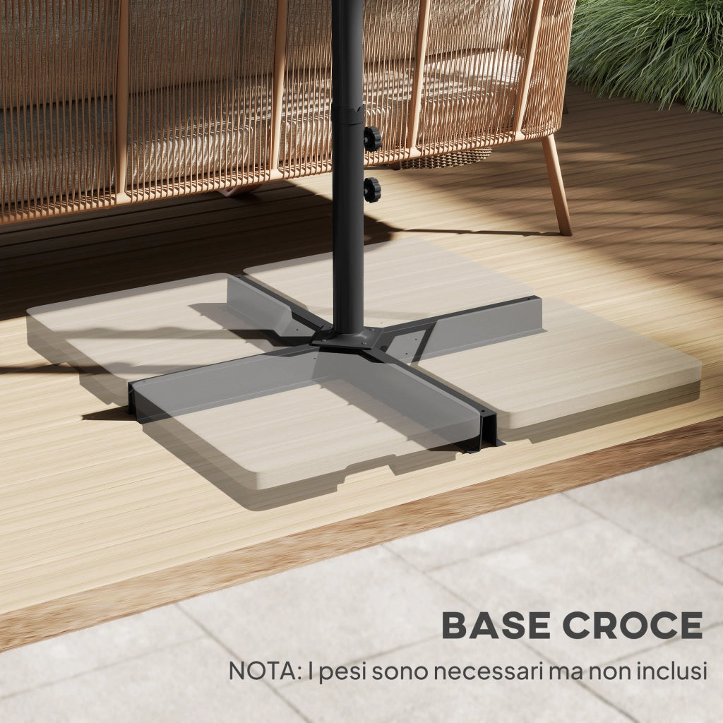 Ombrellone Doppio a 12 Stecche 455x265x238 cm con Base a Croce e Manovella in Acciaio e Poliestere Grigio