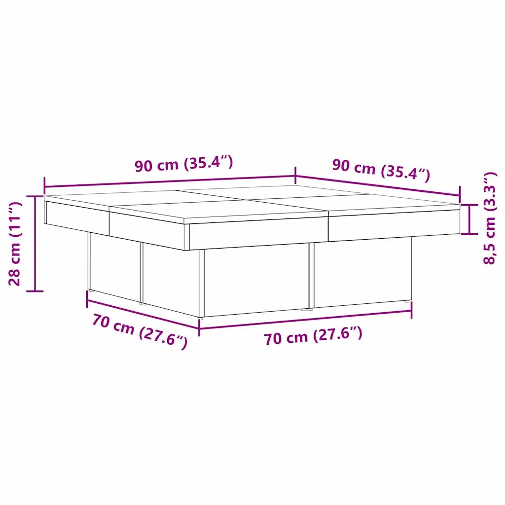 Tavolino da salotto Rovere Nero 90 x 90 x 28 cm 862628