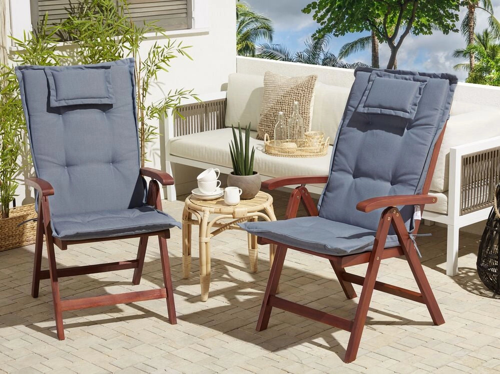 Set di 2 cuscini per sedie da giardino Cuscino per schienale in poliestere blu Design moderno Cuscino per esterni