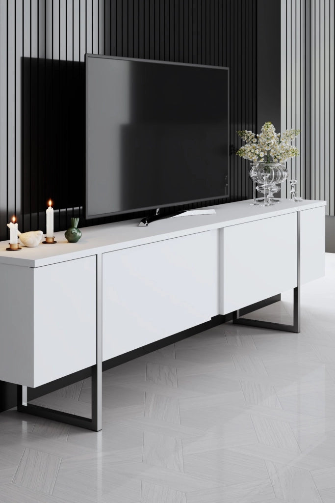 Porta TV in legno "Luxe" - 180 x 30 x 50 cm - Bianco-Argento
